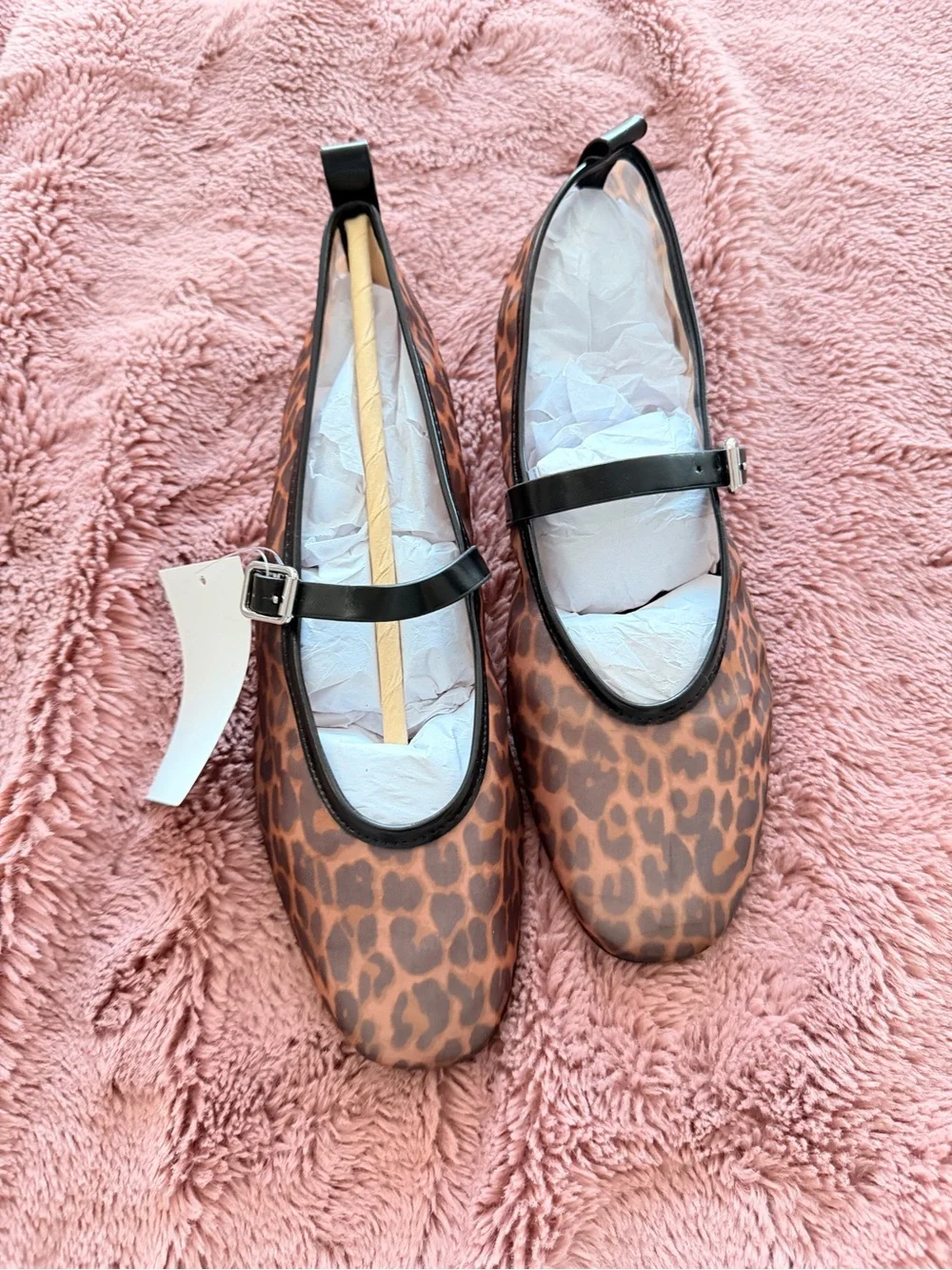 H&M Leopard Print Mary Jane Flats with Black Strap